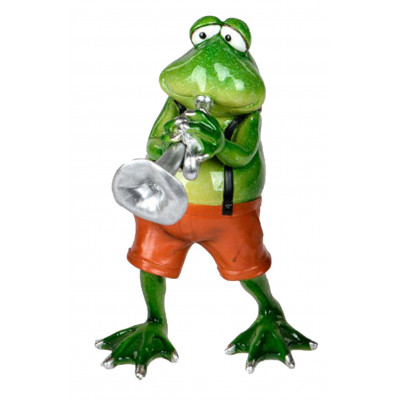 Dekofigur lustiger Frosch als Musiker mit Trompete 17 cm