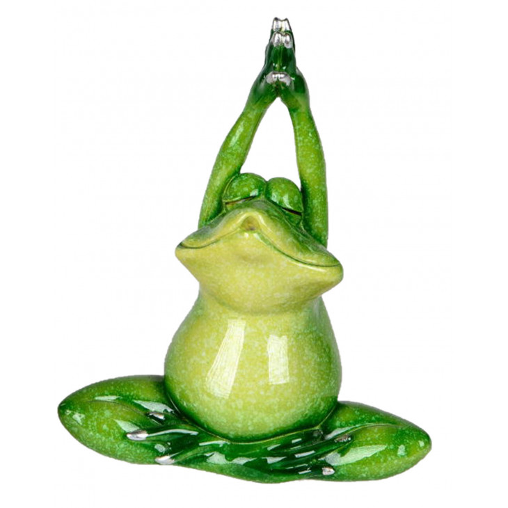 Dekofigur lustiger Yoga Frosch mit einer Hand nach oben 8 cm