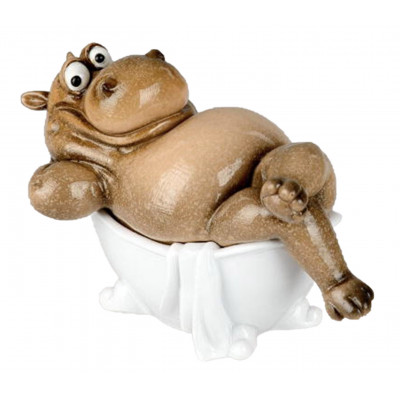 768063 Nilpferd in Badewanne 16cm lustiger Deko aus Kunststein gefertigt